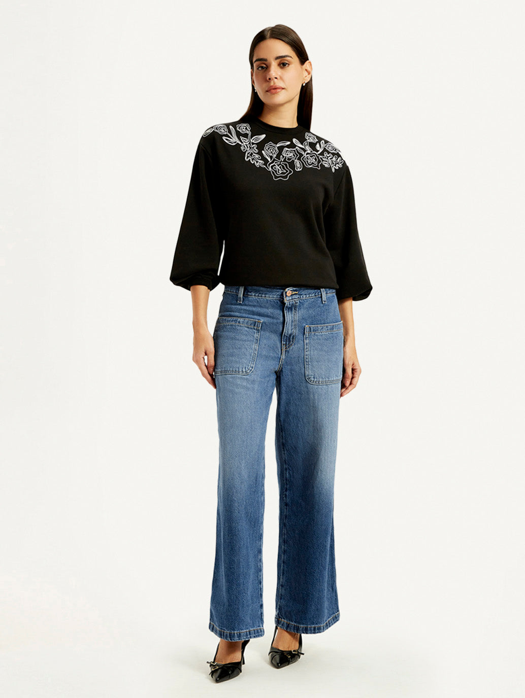 Women's Blue XL Straight Loose Fit Mid Rise Jeans