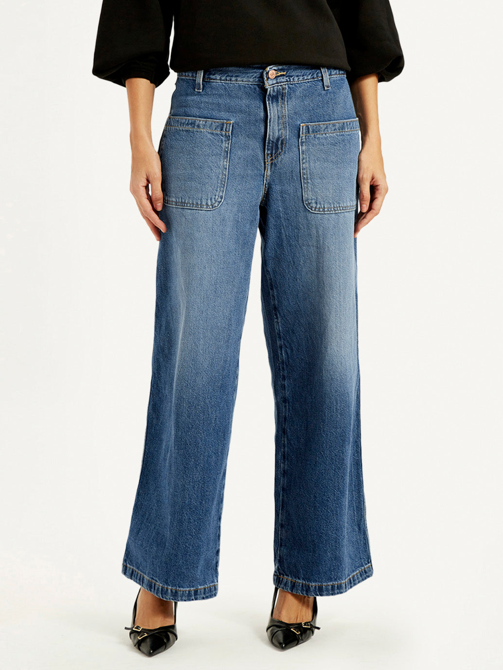Women's Blue XL Straight Loose Fit Mid Rise Jeans