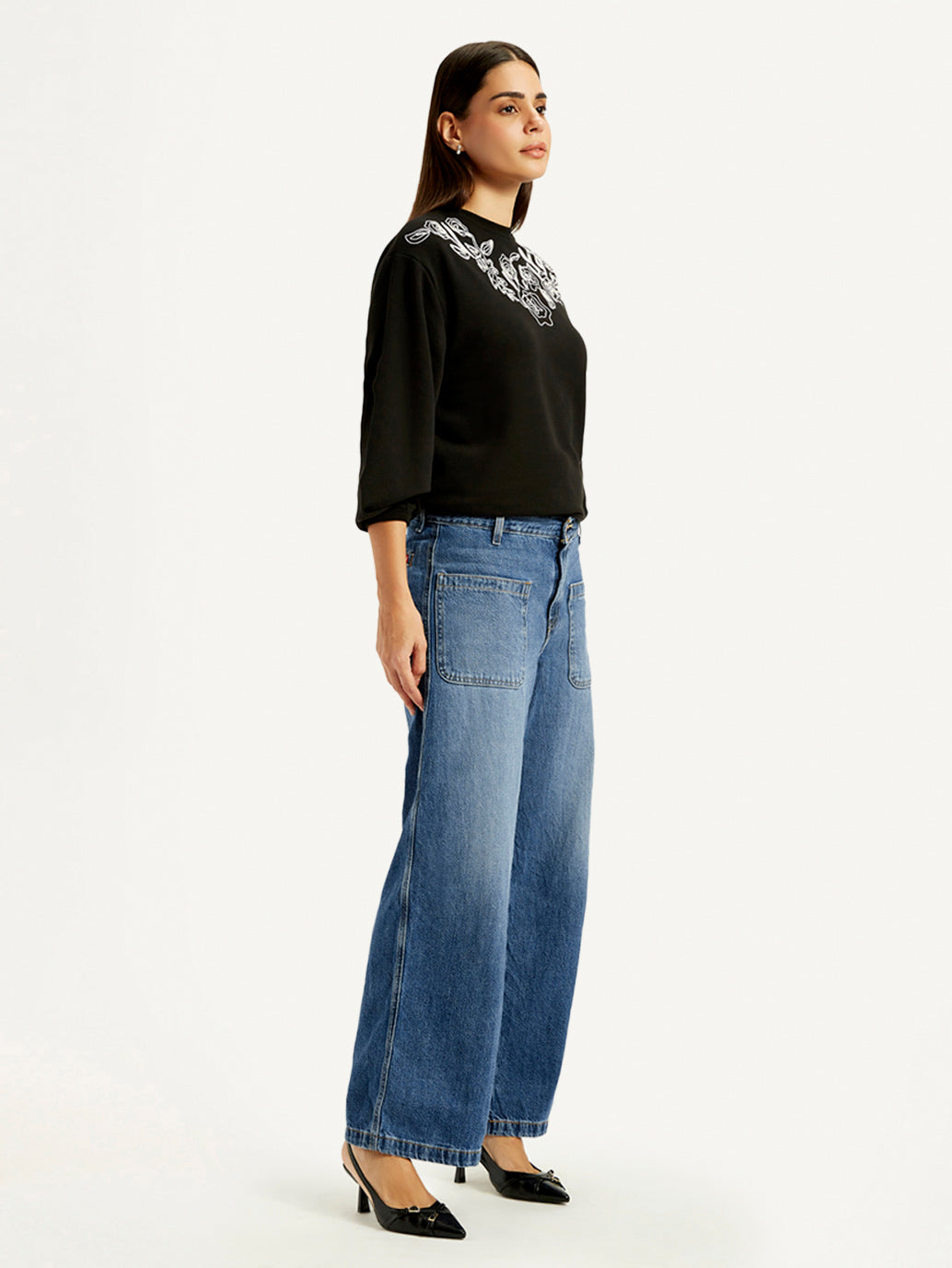 Women's Blue XL Straight Loose Fit Mid Rise Jeans