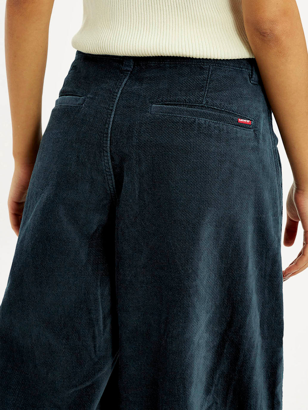 Women's Navy Blue Barrel Loose Fit Mid Rise Trousers