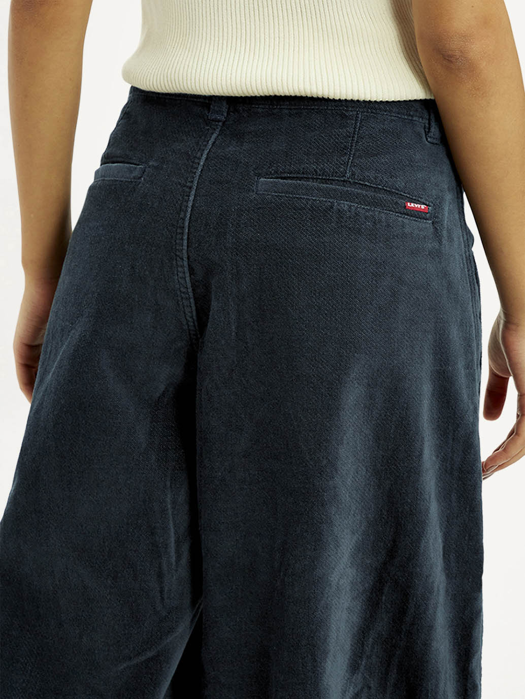 Women's Navy Blue Barrel Loose Fit Mid Rise Trousers
