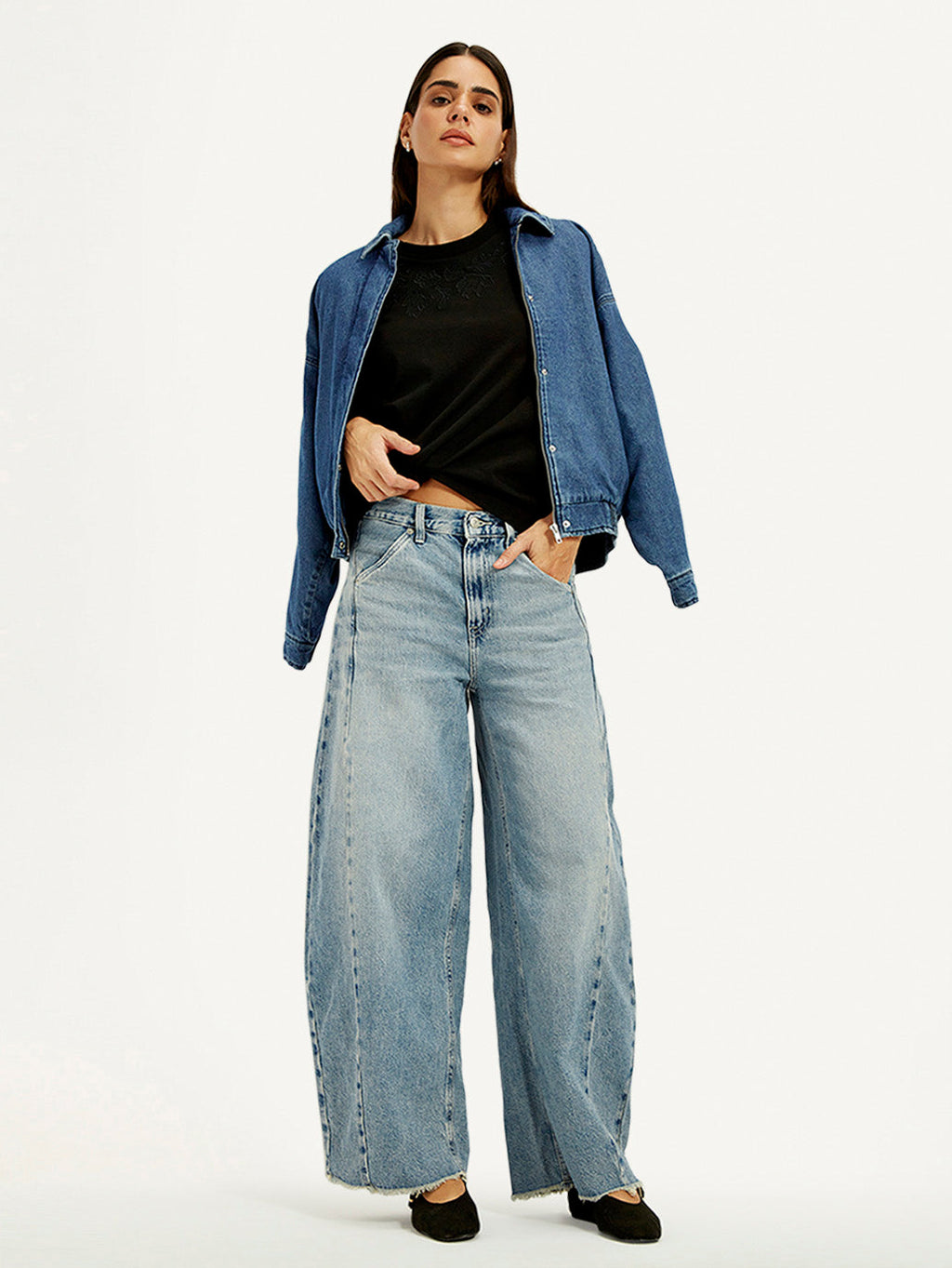 Women's Light Blue Super Baggy Barrel Loose Fit Mid Rise Jeans