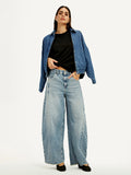 Women's Light Blue Super Baggy Barrel Loose Fit Mid Rise Jeans