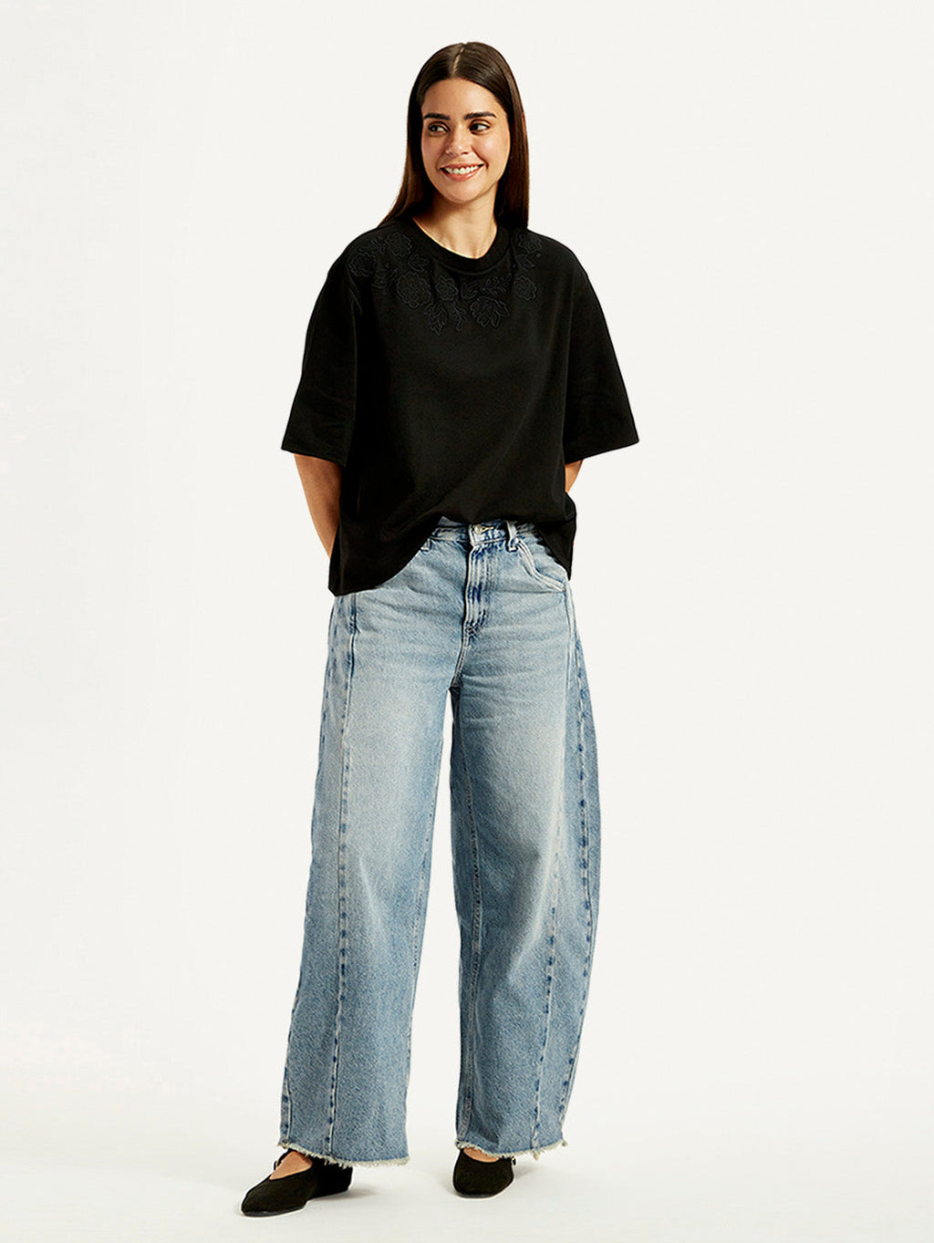 Women's Light Blue Super Baggy Barrel Loose Fit Mid Rise Jeans