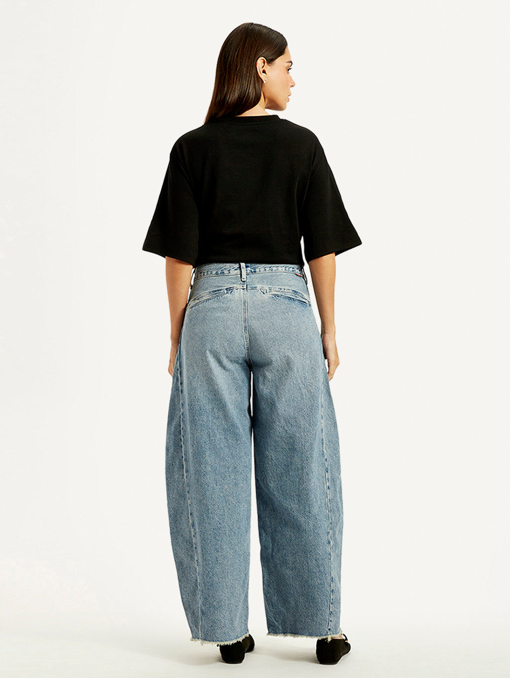 Women's Light Blue Super Baggy Barrel Loose Fit Mid Rise Jeans