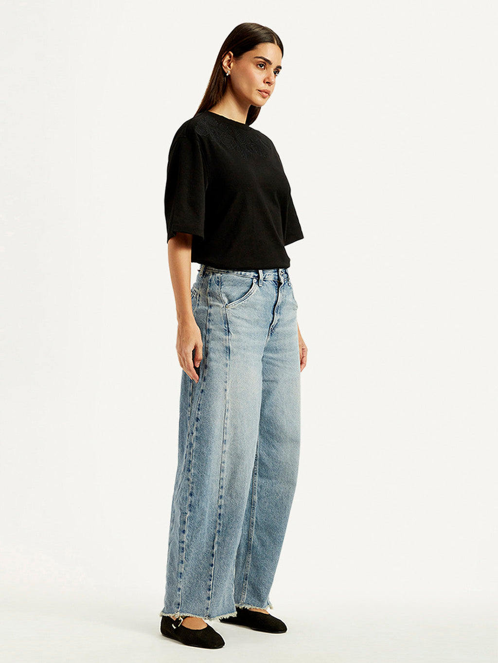 Women's Light Blue Super Baggy Barrel Loose Fit Mid Rise Jeans