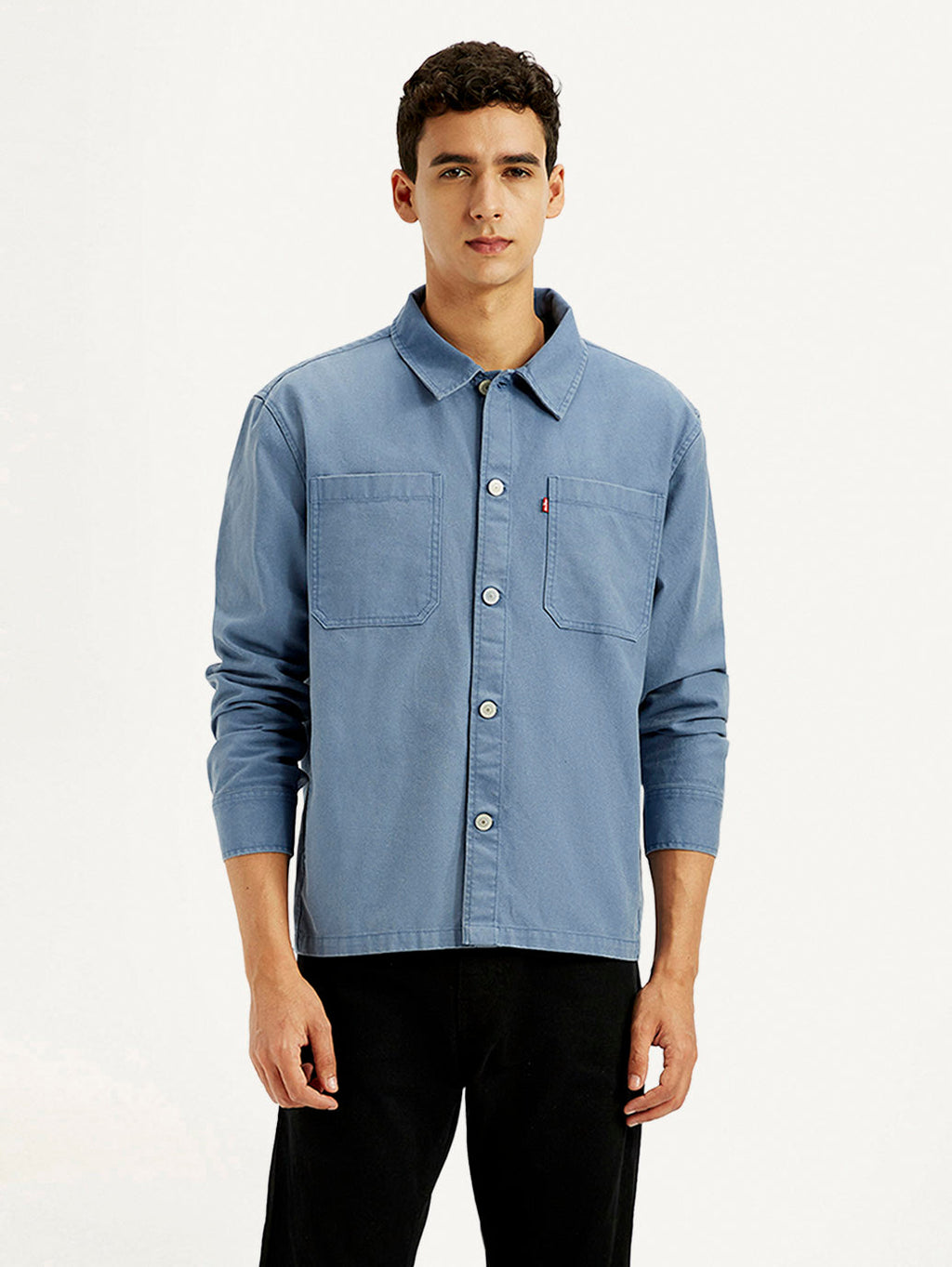 Men's Solid Blue Slim Fit Shacket