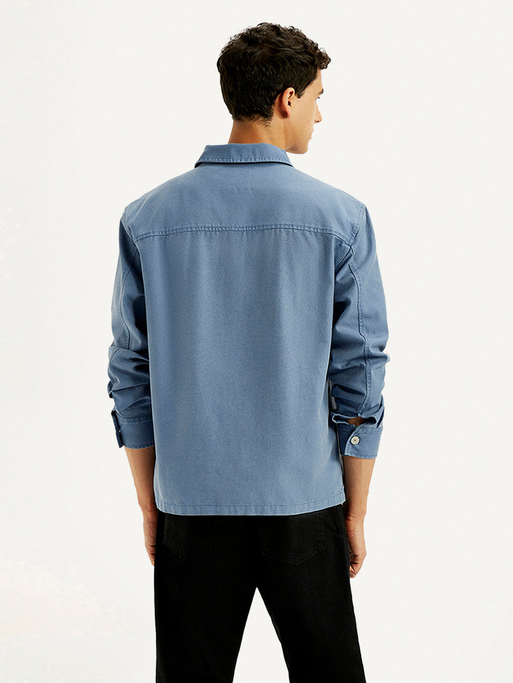 Men's Solid Blue Slim Fit Shacket