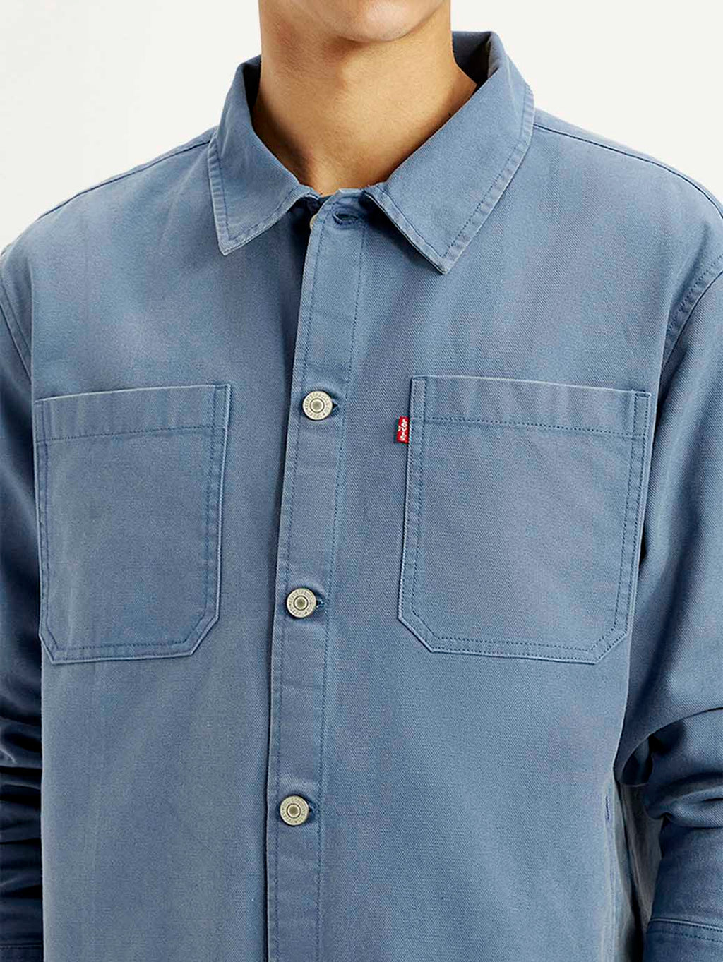 Men's Solid Blue Slim Fit Shacket