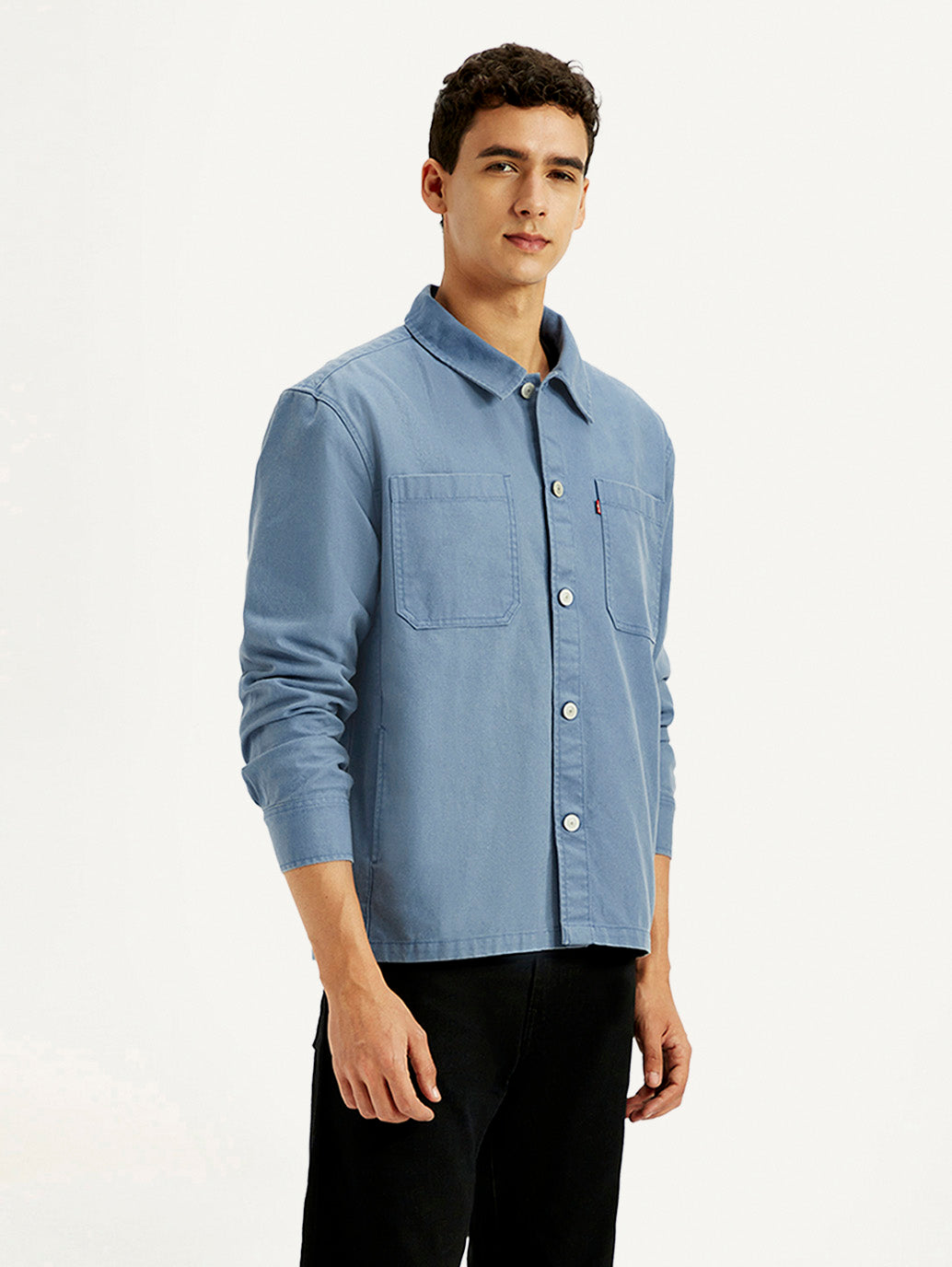 Men's Solid Blue Slim Fit Shacket