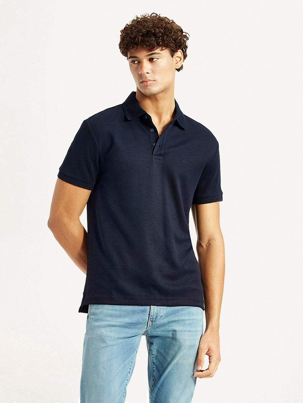 Men's Redloop Solid Navy Slim Fit Polo T-shirt