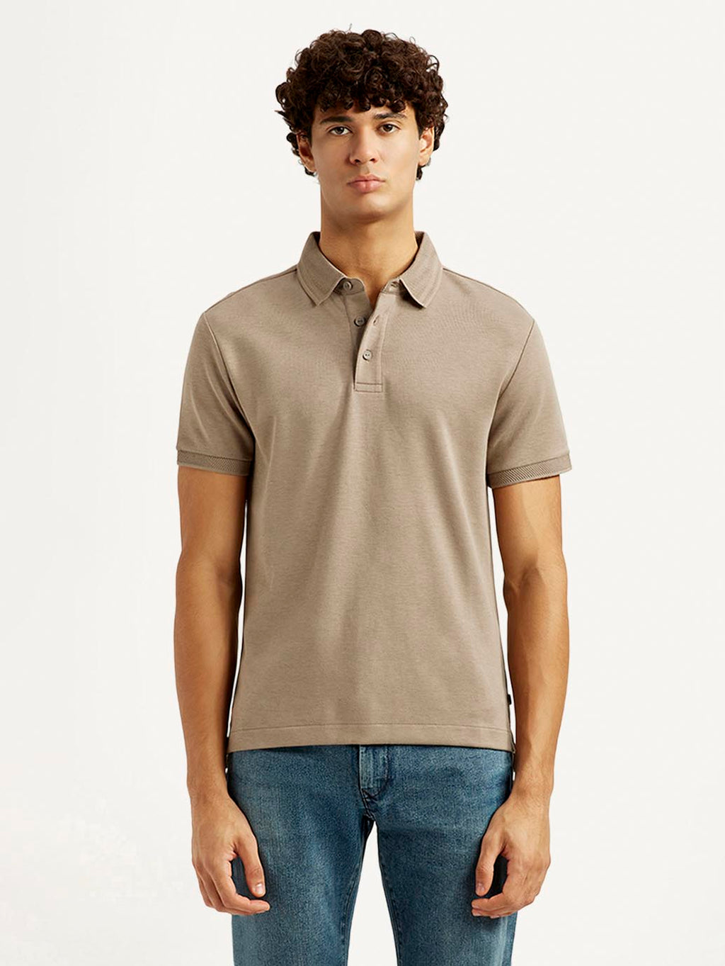Men's Solid Beige Slim Fit Polo T-shirt