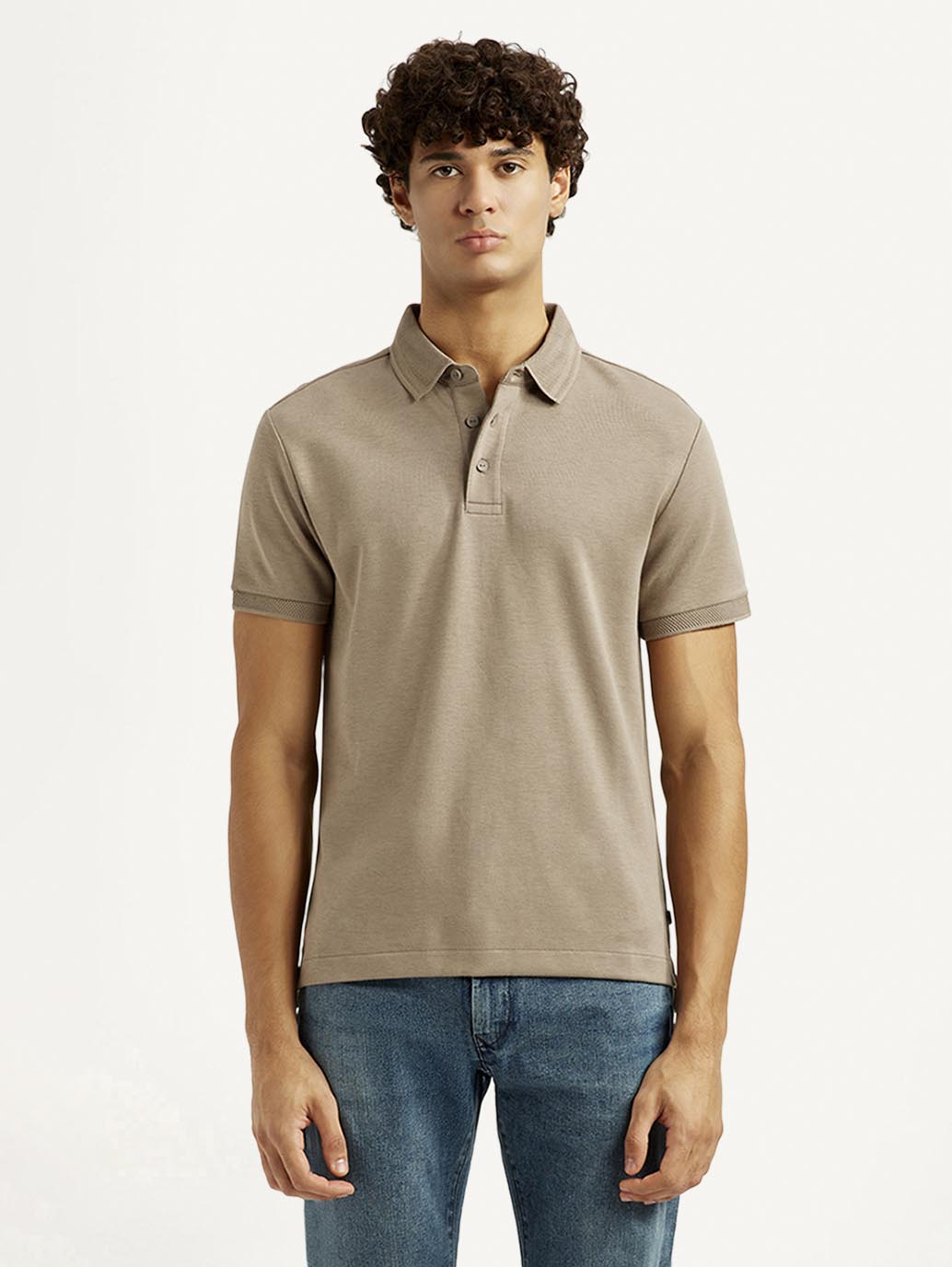 Men's Solid Beige Slim Fit Polo T-shirt