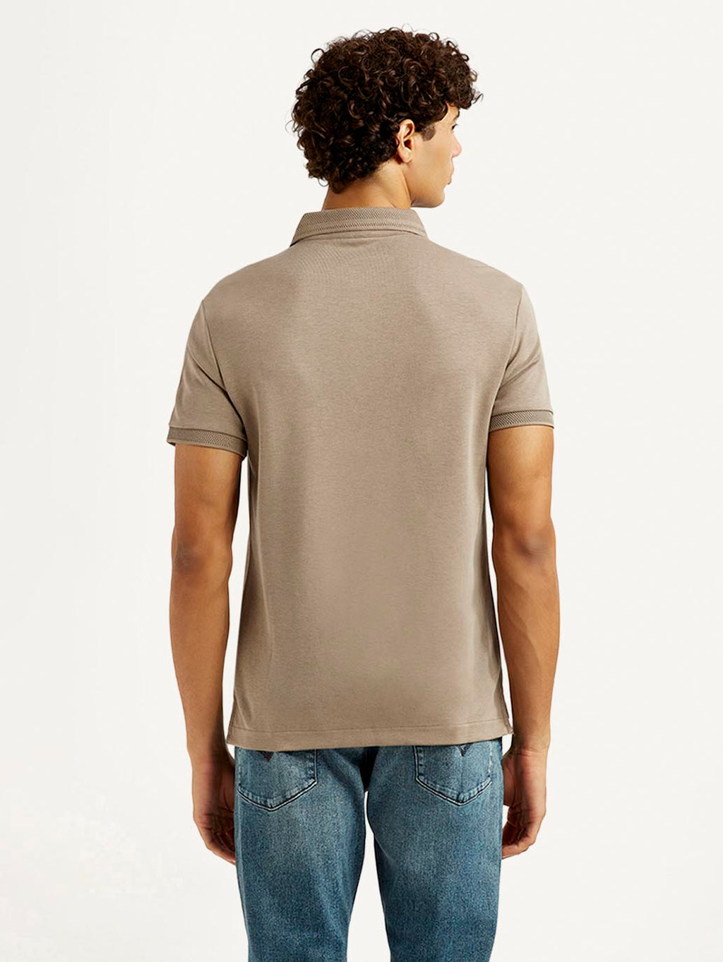 Men's Solid Beige Slim Fit Polo T-shirt