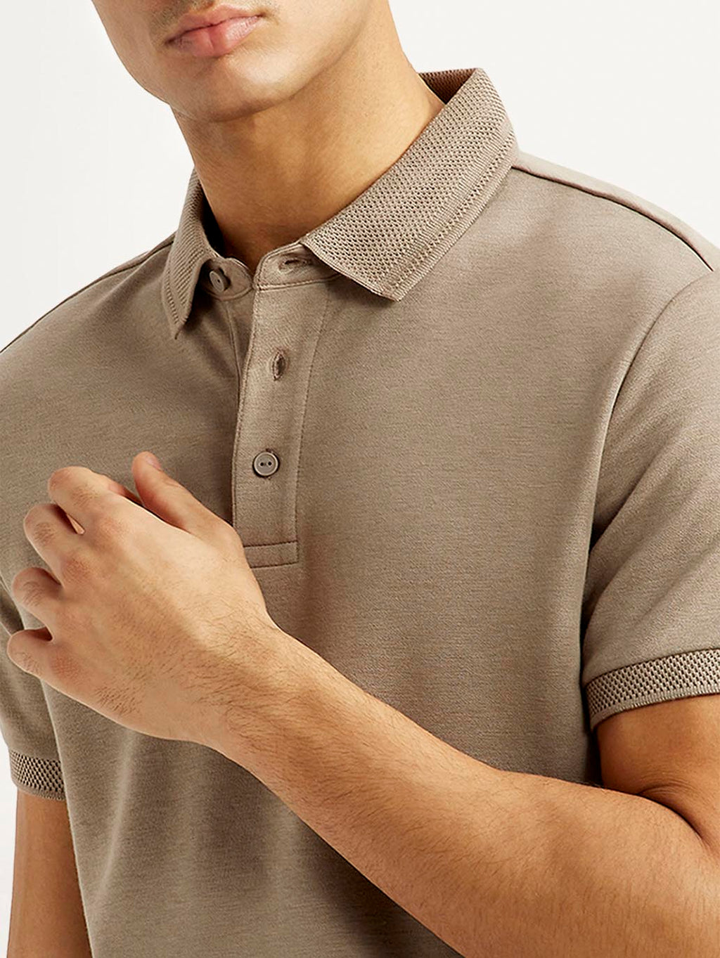 Men's Solid Beige Slim Fit Polo T-shirt