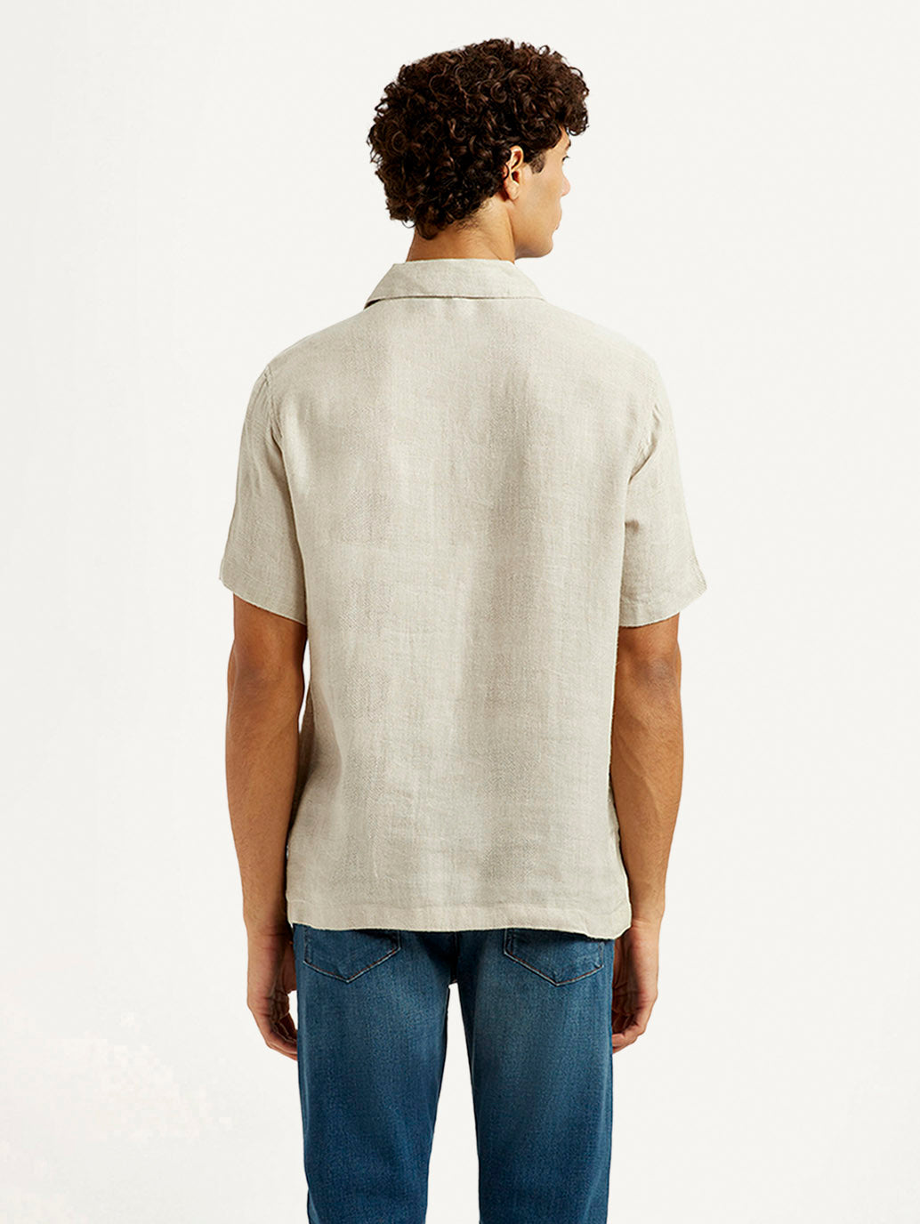 Men's Redloop Solid Beige Relaxed Fit Camp Shirt