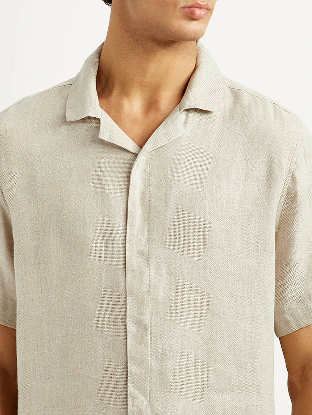 Men's Redloop Solid Beige Relaxed Fit Camp Shirt