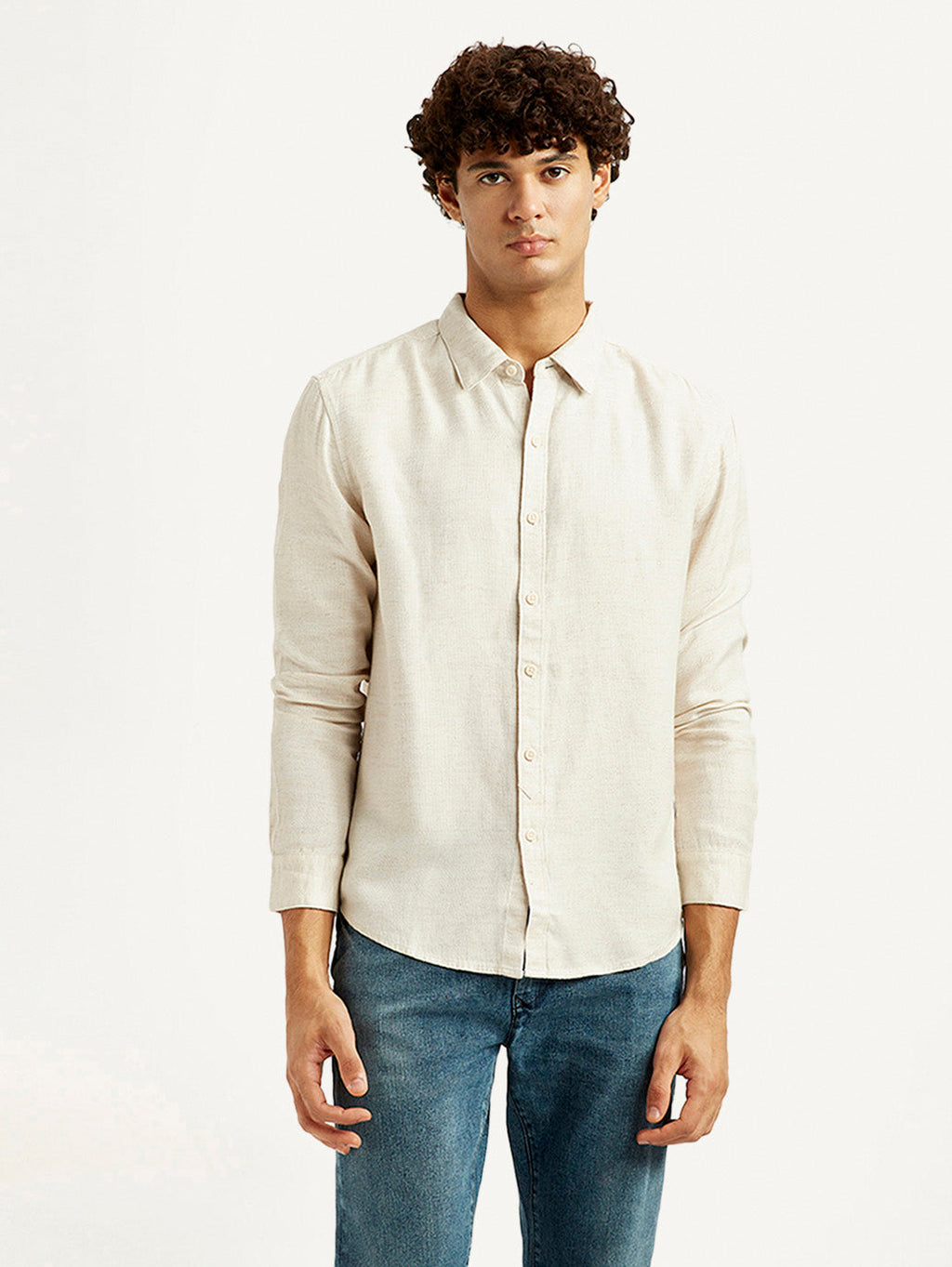 Men's Redloop Solid Beige Slim Fit Shirt