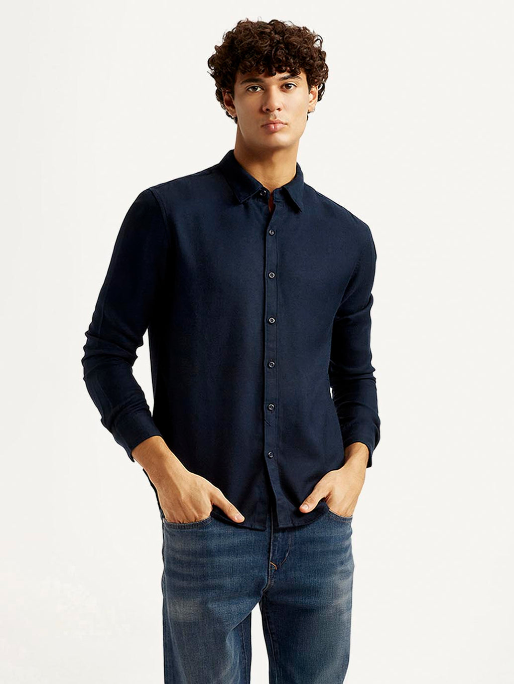Men's Redloop Solid Navy Slim Fit Shirt