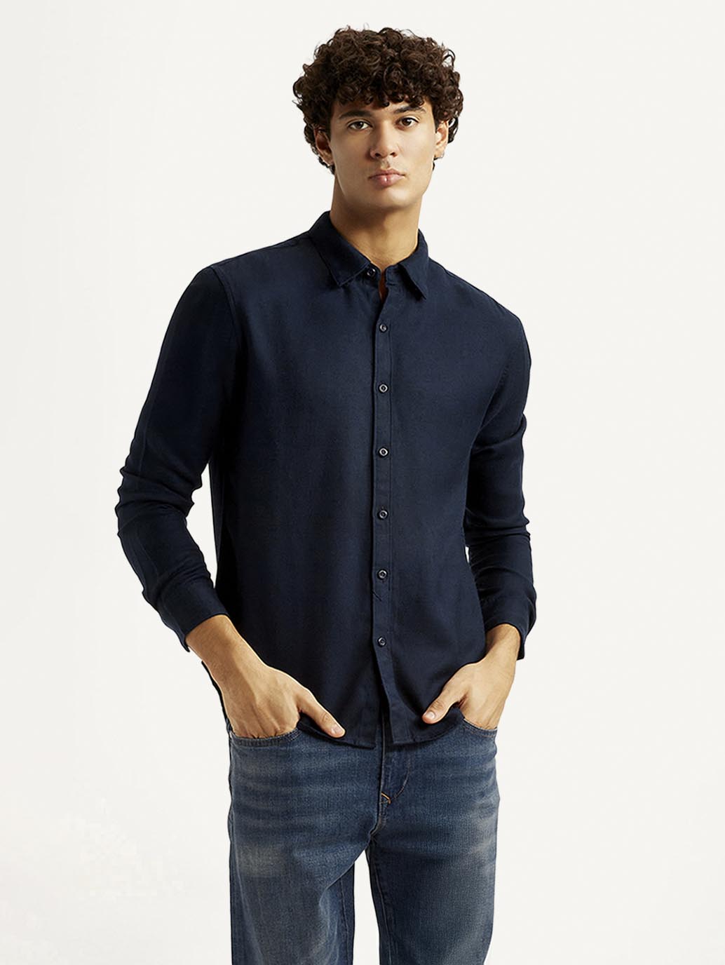 Men's Redloop Solid Navy Slim Fit Shirt