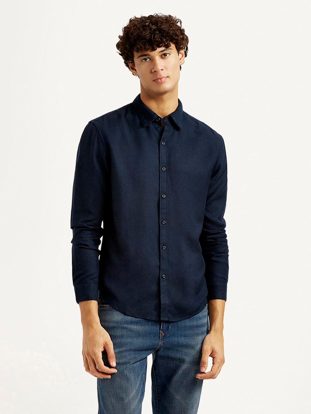 Men's Redloop Solid Navy Slim Fit Shirt