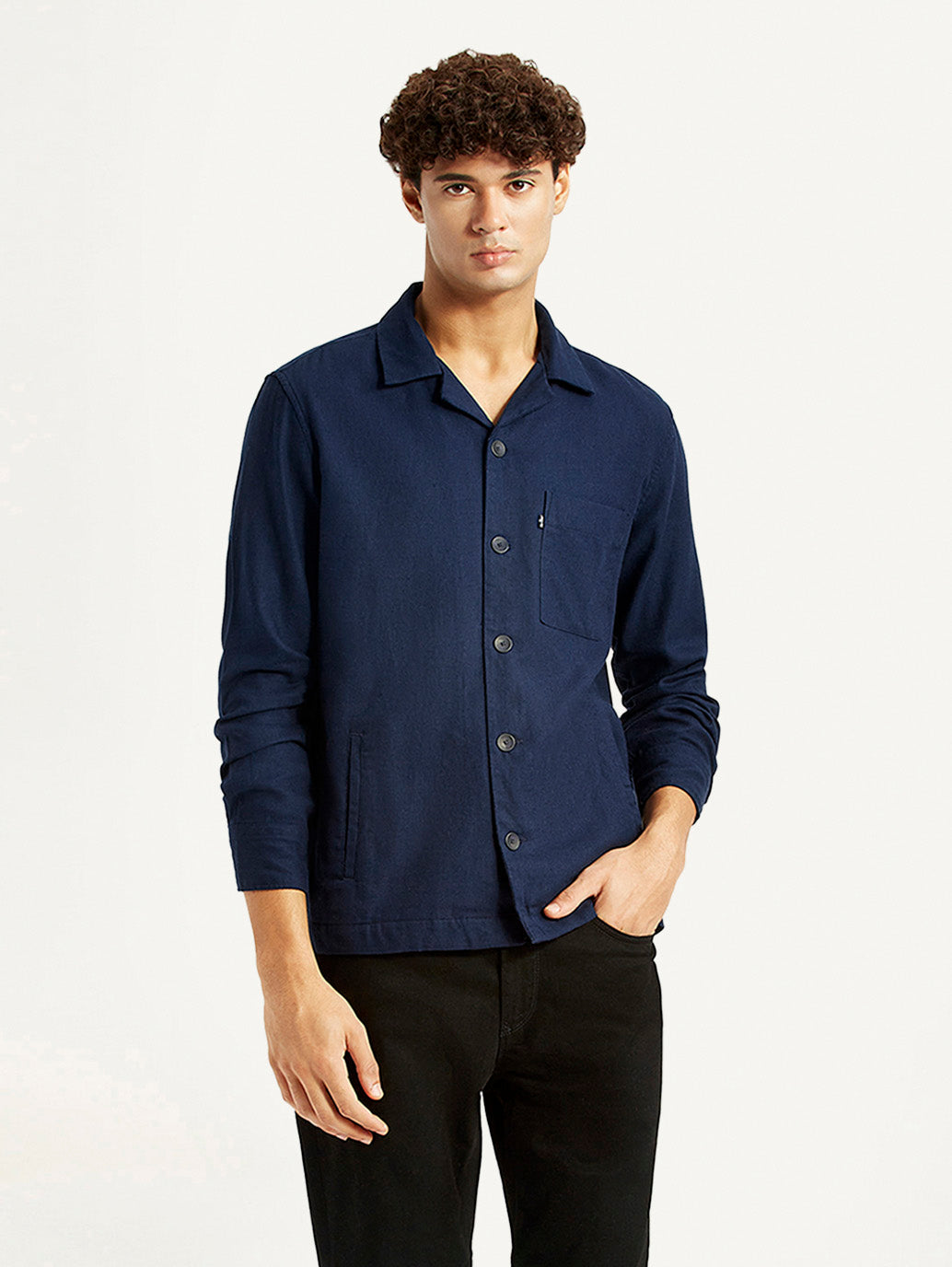 Men's Redloop Solid Navy Relaxed Fit Camp Shirt