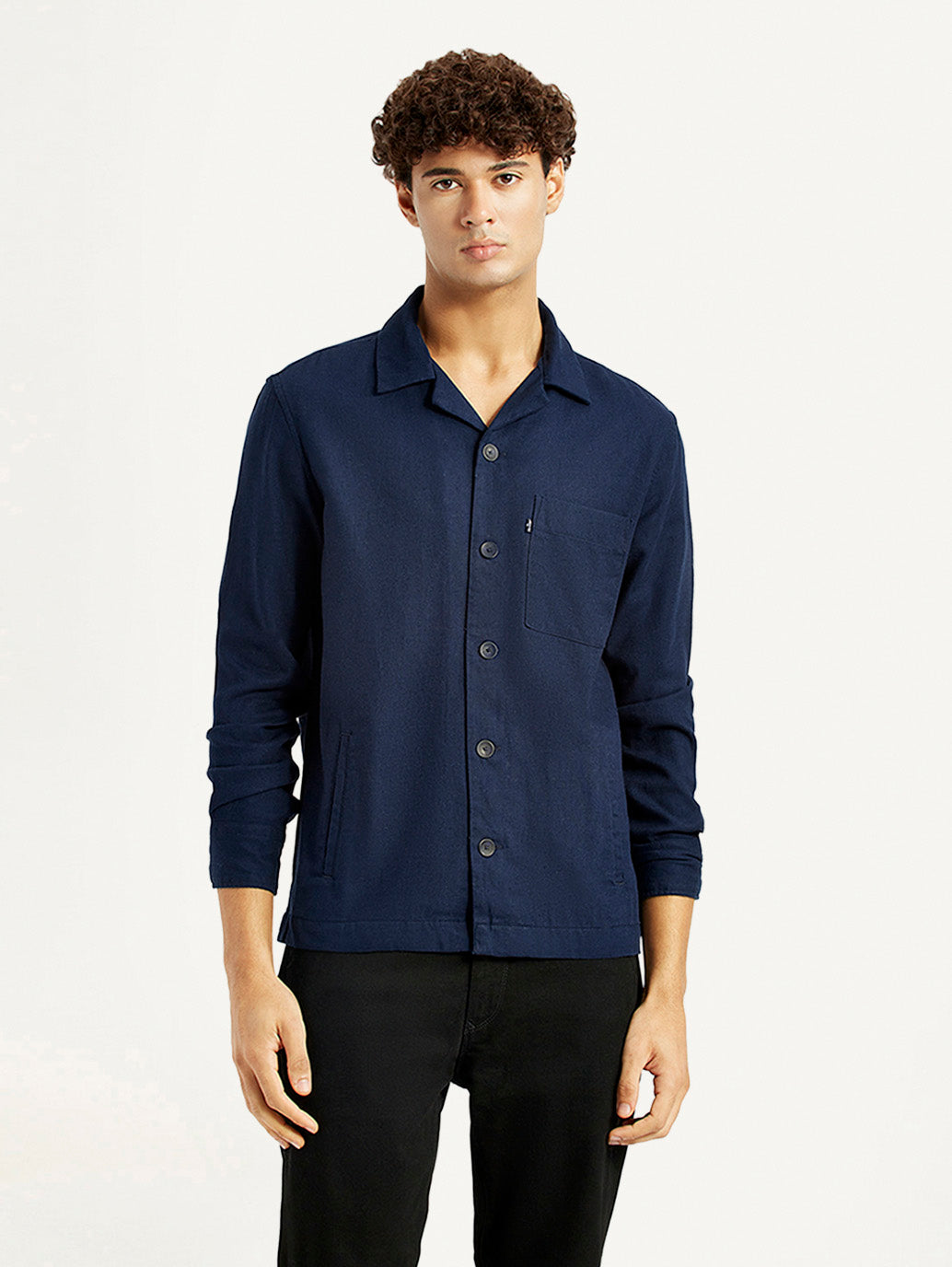 Men's Redloop Solid Navy Relaxed Fit Camp Shirt
