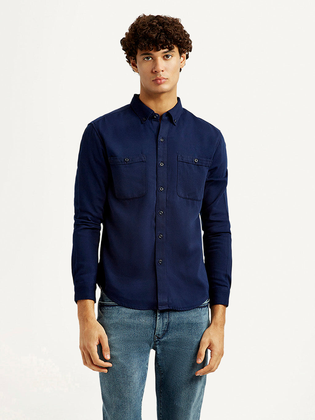 Men's Redloop Solid Navy Slim Fit Shirt