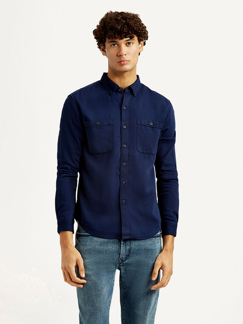Men's Redloop Solid Navy Slim Fit Shirt