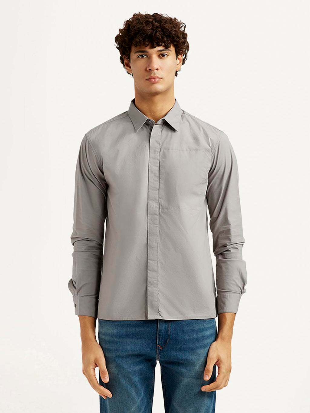 Men's Redloop Solid Grey Slim Fit Shirt