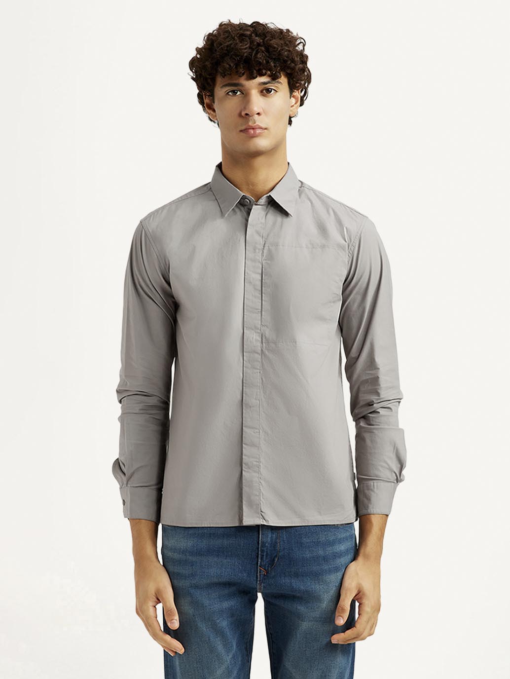 Men's Redloop Solid Grey Slim Fit Shirt