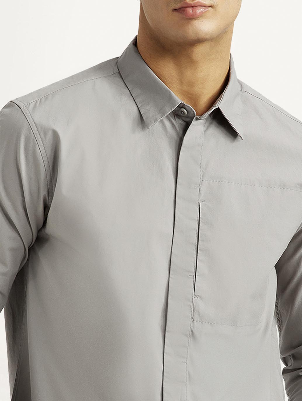 Men's Redloop Solid Grey Slim Fit Shirt