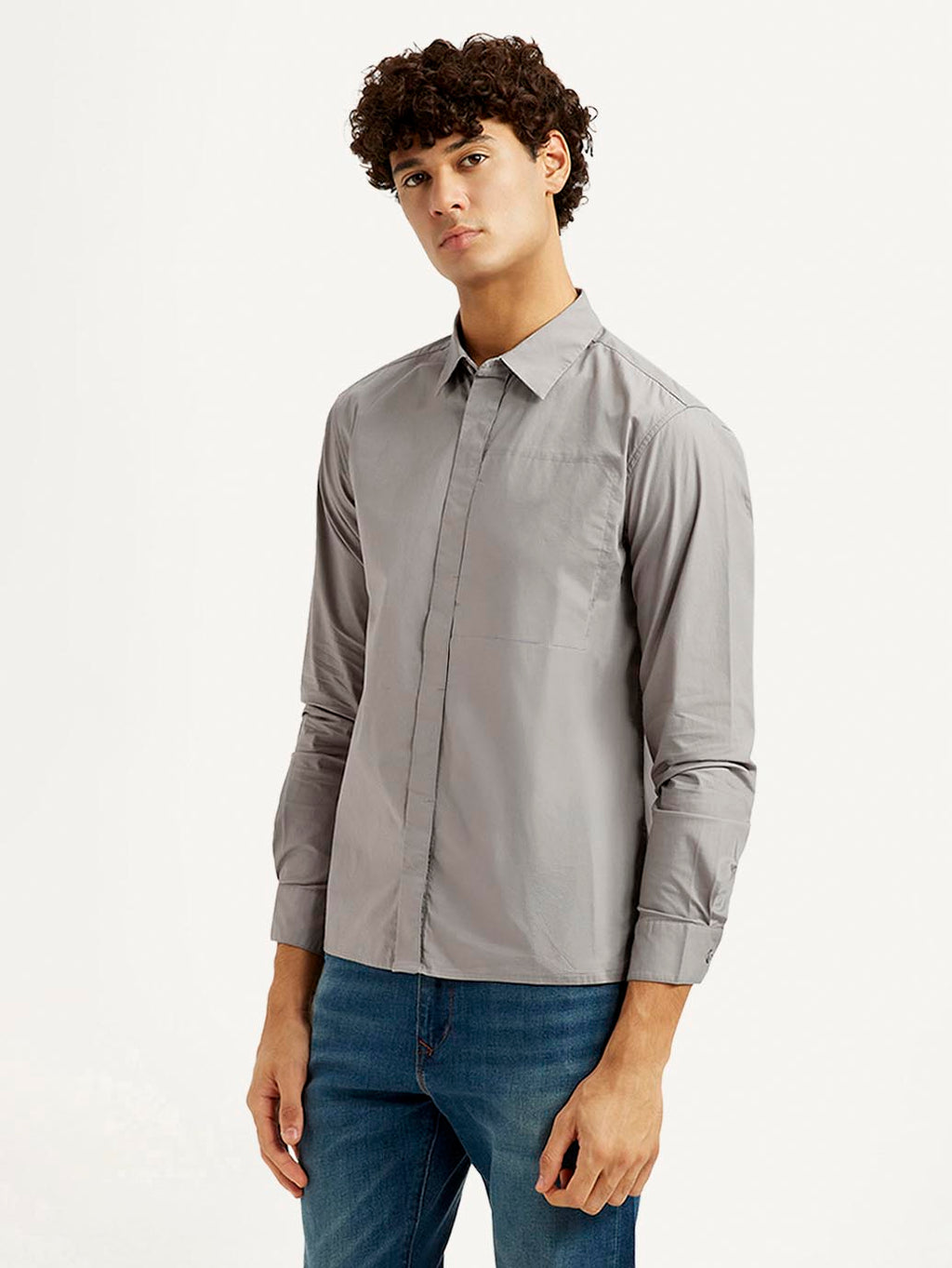 Men's Redloop Solid Grey Slim Fit Shirt