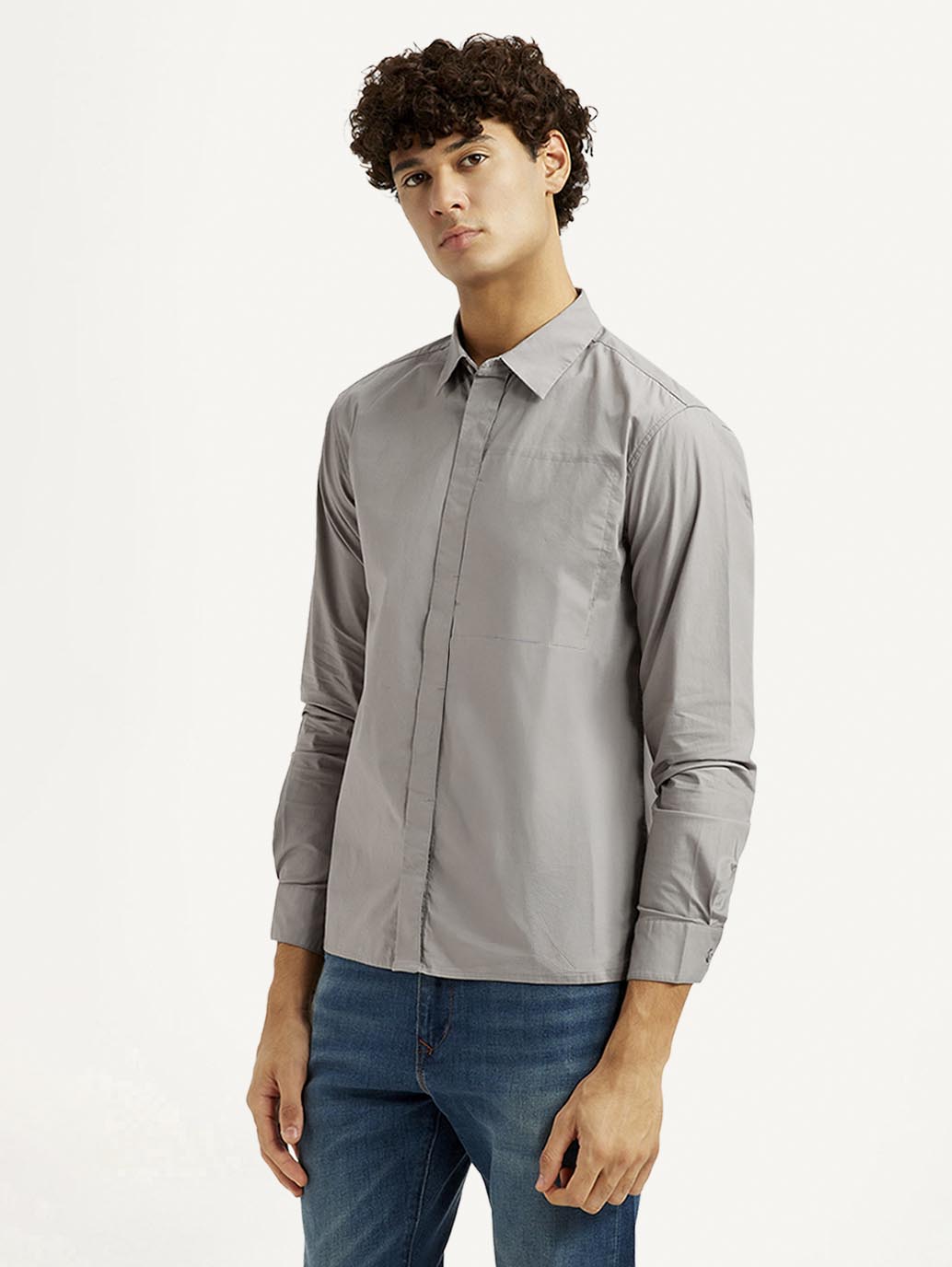 Men's Redloop Solid Grey Slim Fit Shirt