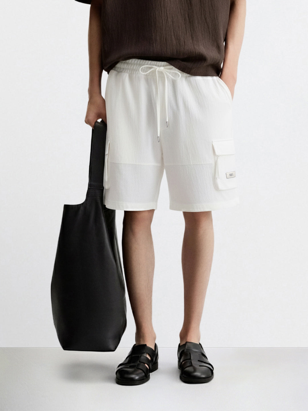 Men's White Relaxed Fit Solid Utility Shorts