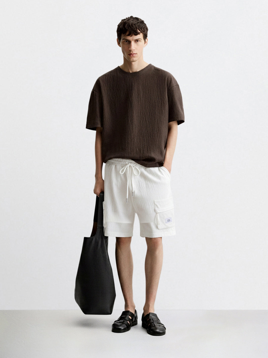Men's White Relaxed Fit Solid Utility Shorts