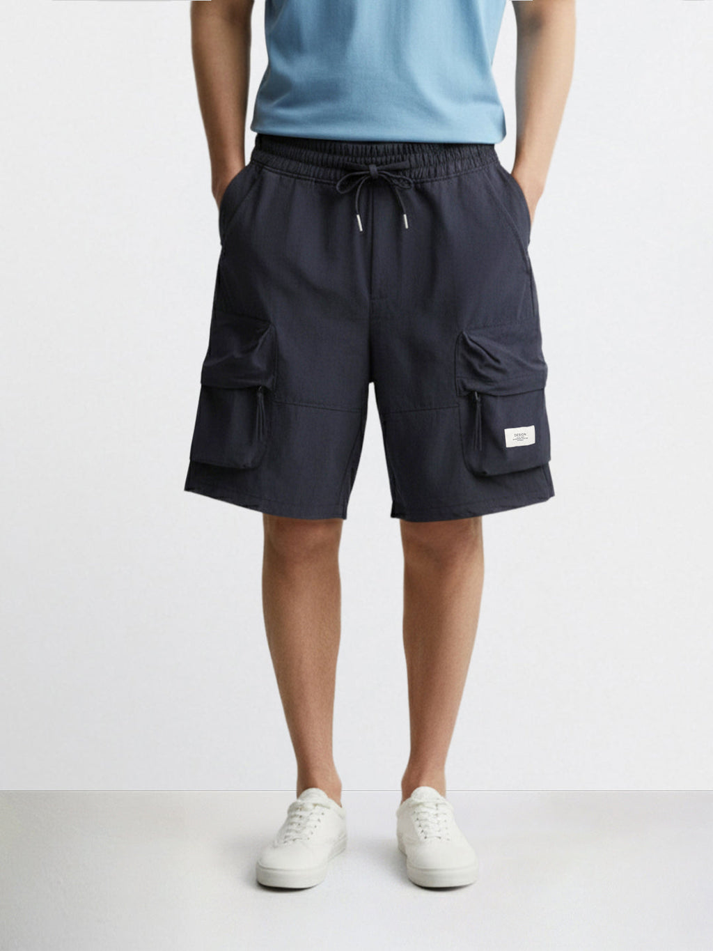 Men's Navy Blue Relaxed Fit Solid Utility Shorts