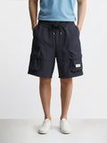 Men's Navy Blue Relaxed Fit Solid Utility Shorts