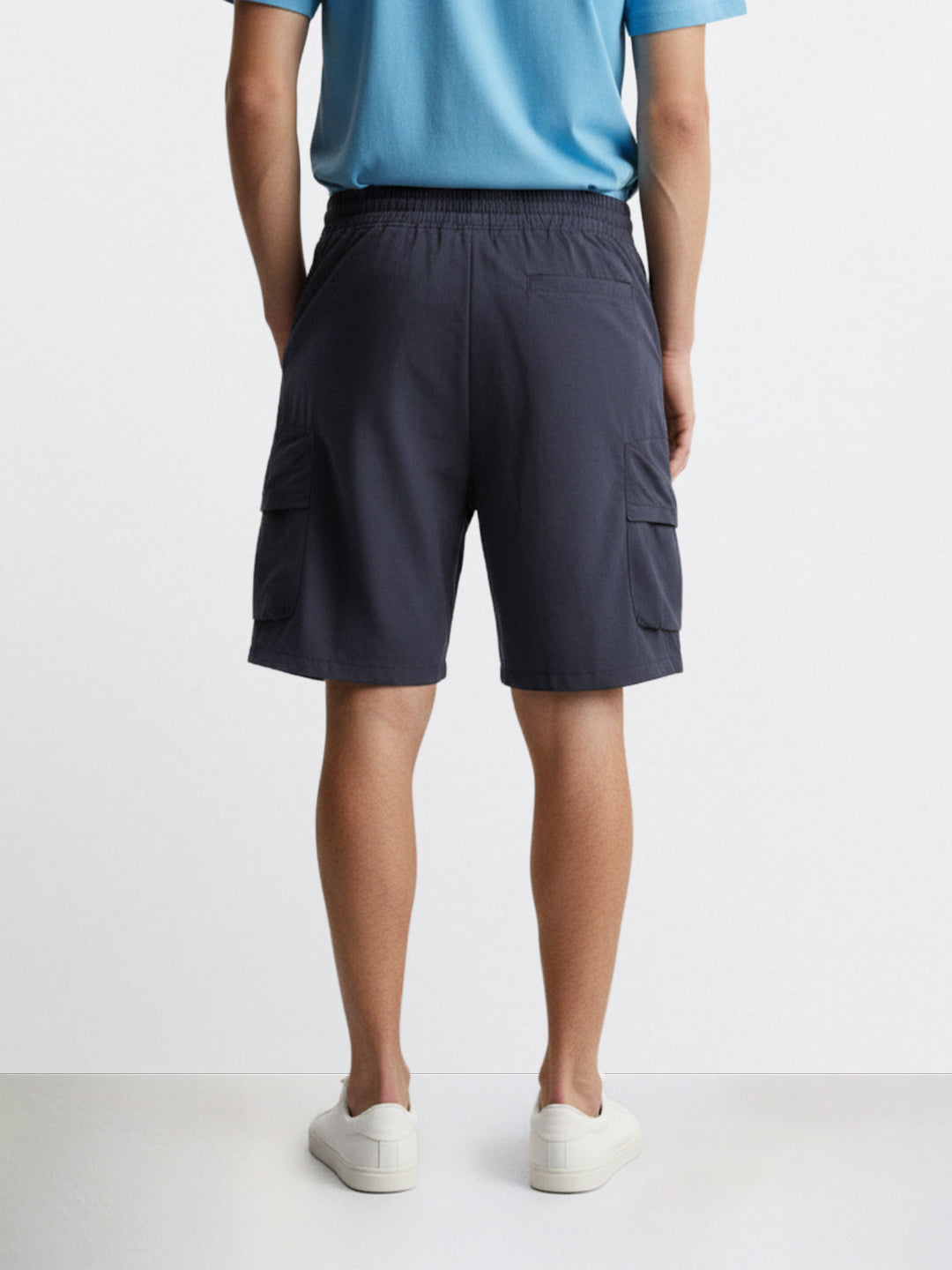 Men's Navy Blue Relaxed Fit Solid Utility Shorts