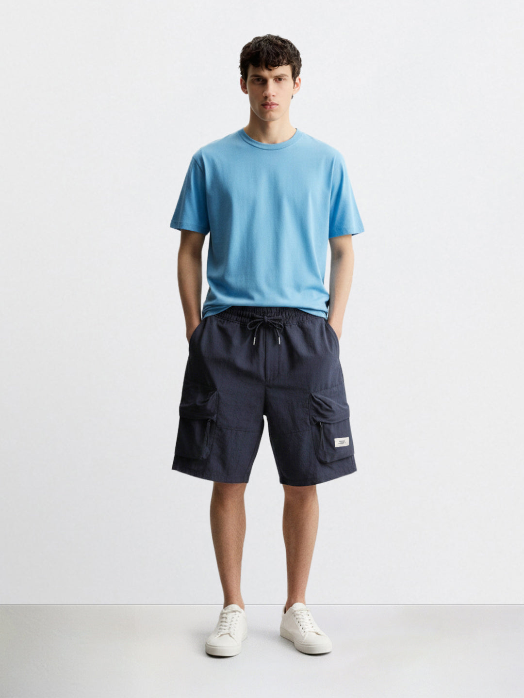 Men's Navy Blue Relaxed Fit Solid Utility Shorts