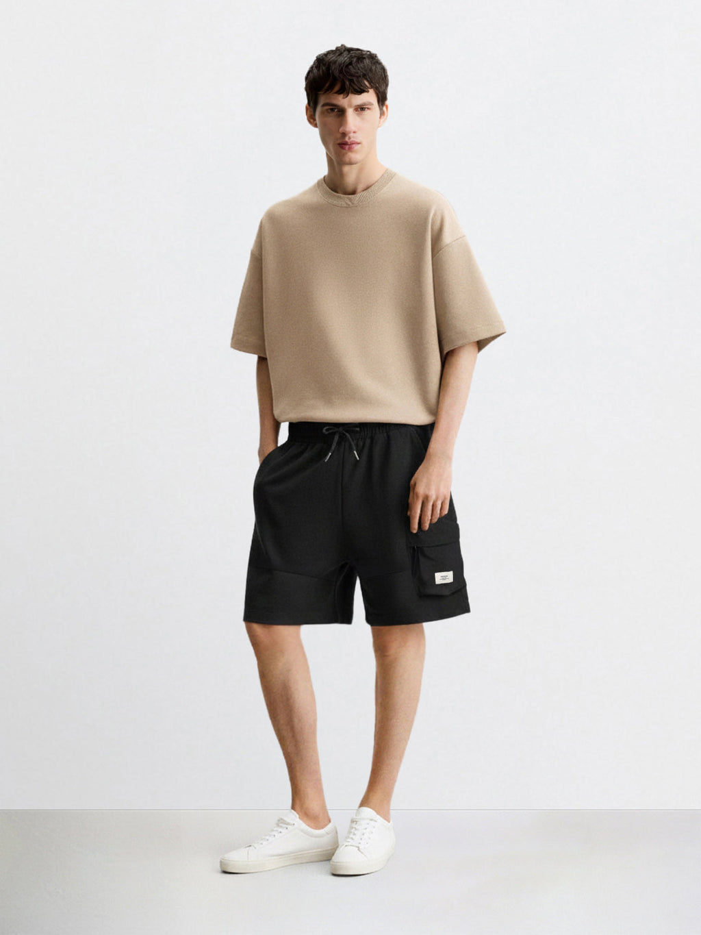 Men's Black Relaxed Fit Solid Utility Shorts