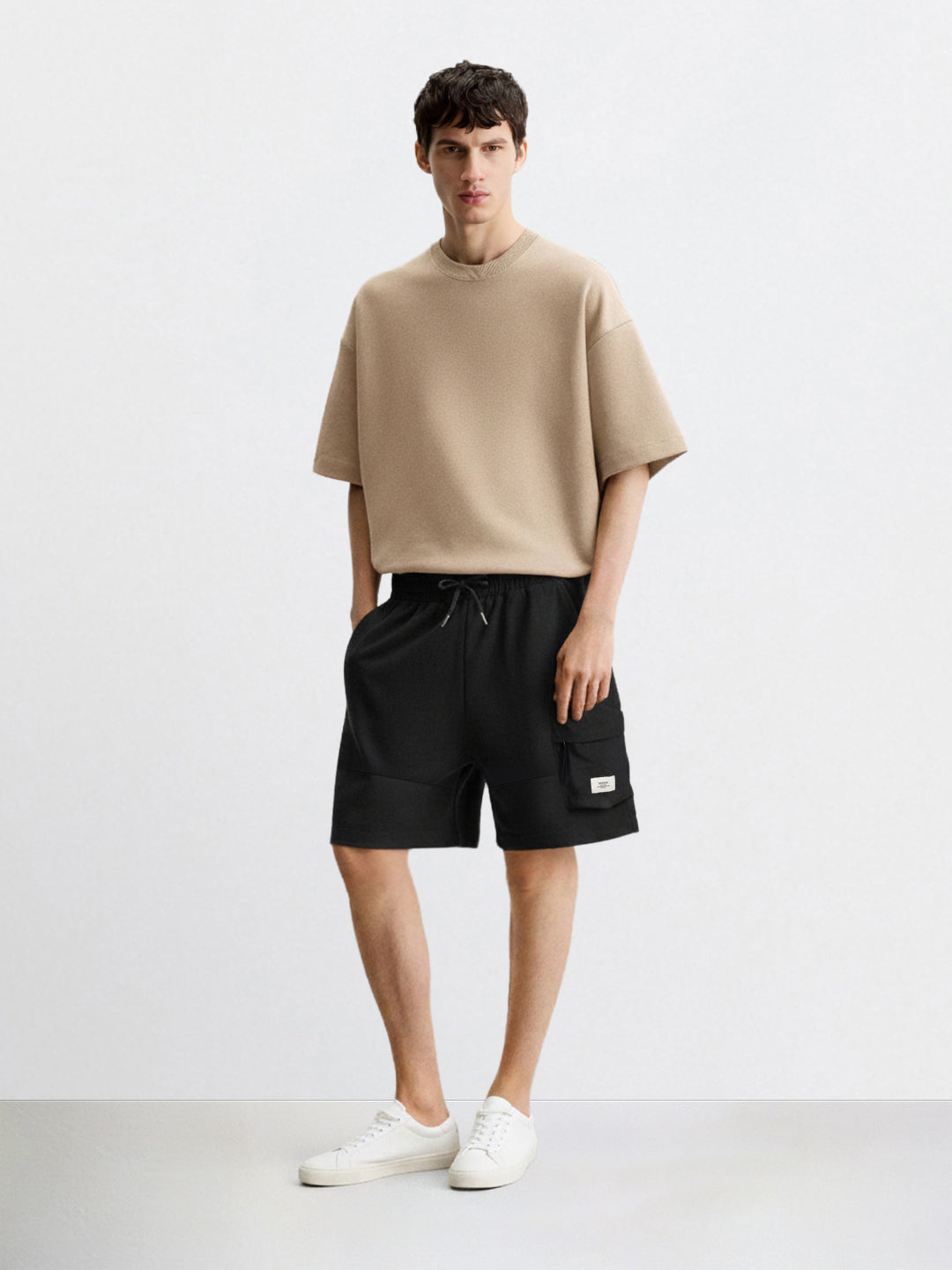 Men's Black Relaxed Fit Solid Utility Shorts