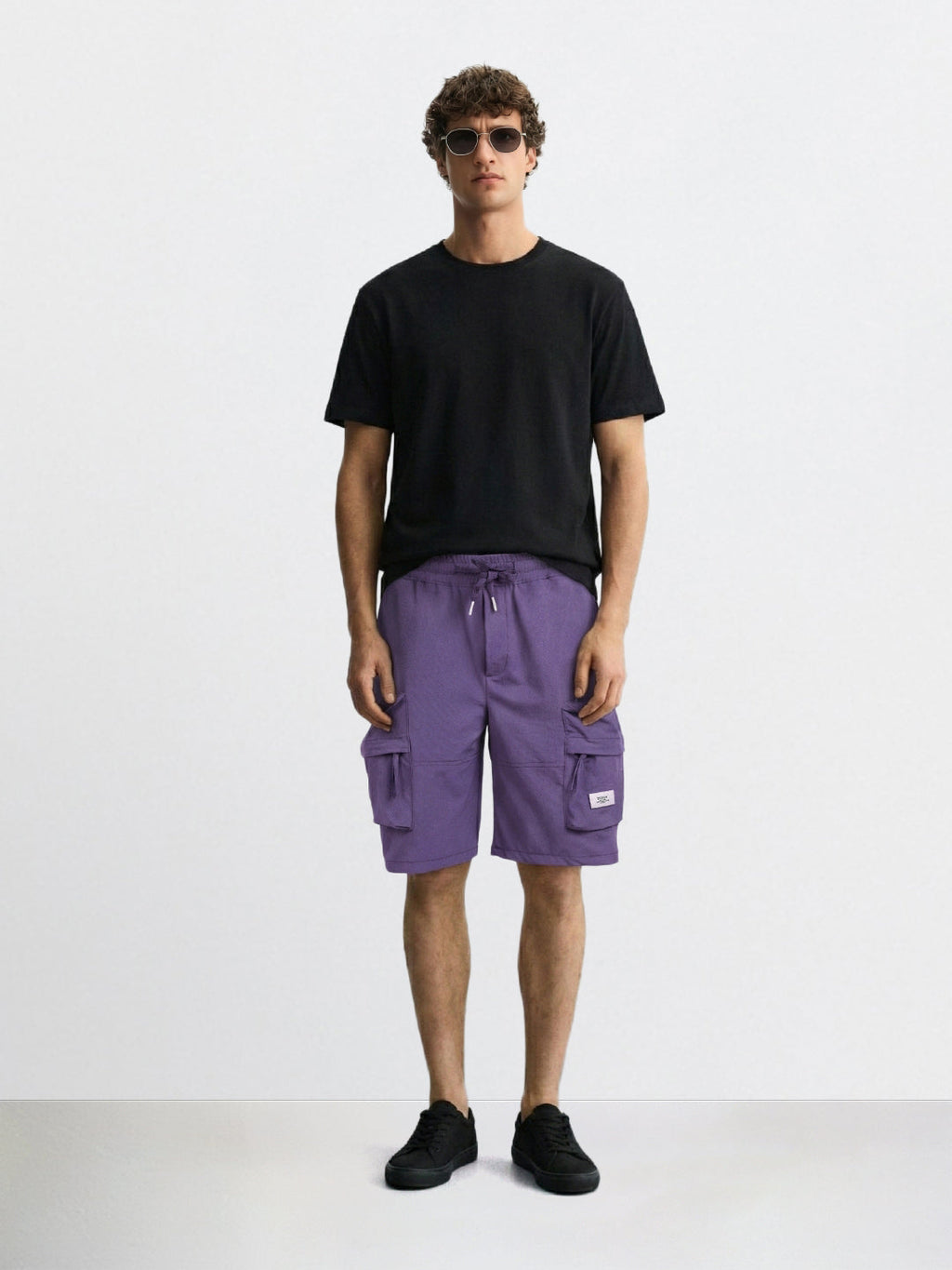 Men's Purple Relaxed Fit Solid Utility Shorts