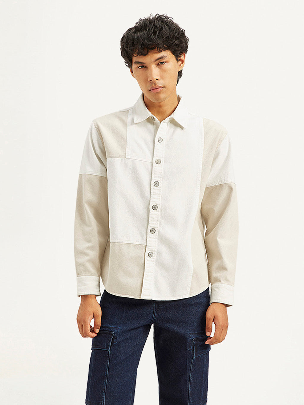 Men's Colorblock Relaxed Fit Denim Overshirt