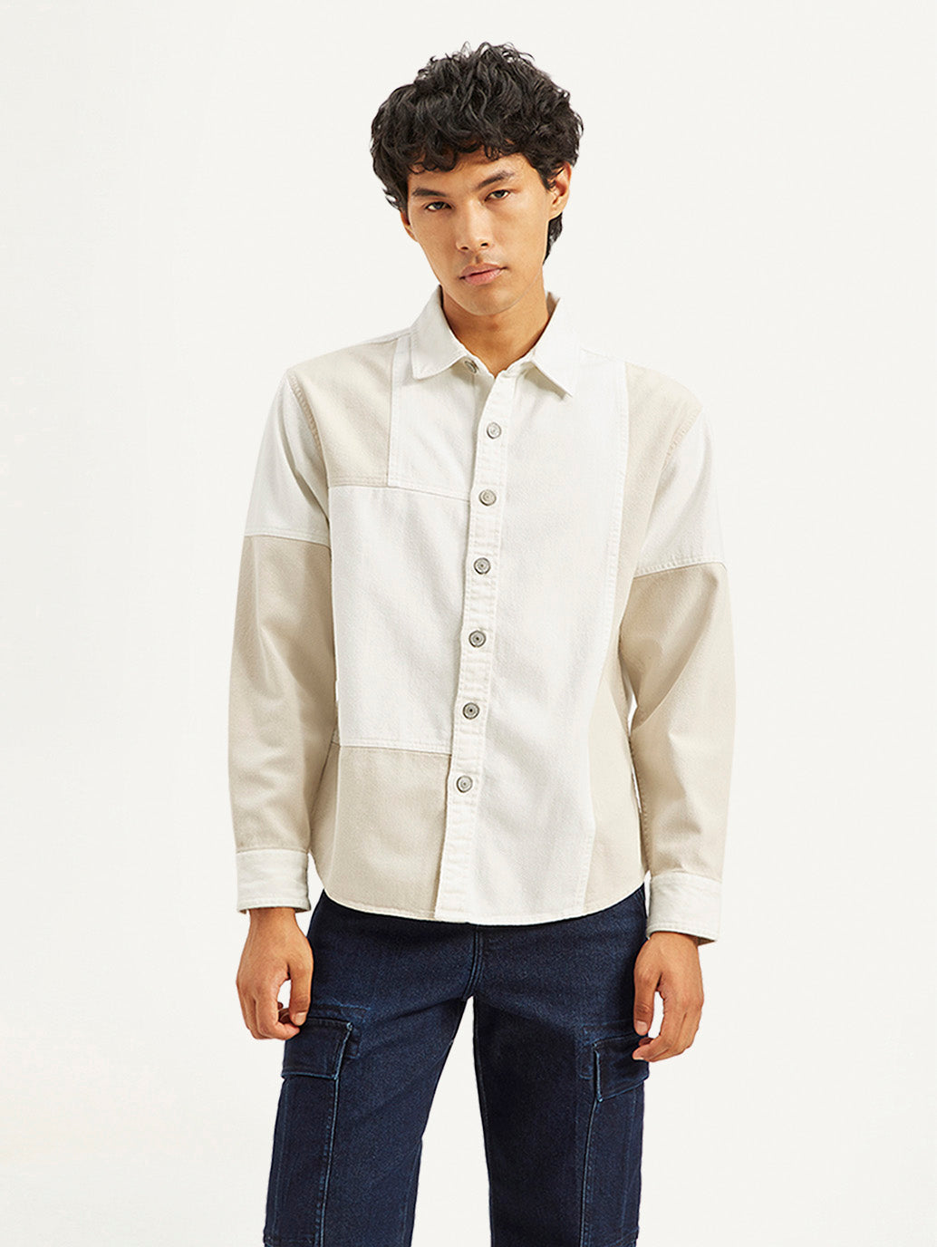 Men's Colorblock Relaxed Fit Denim Overshirt