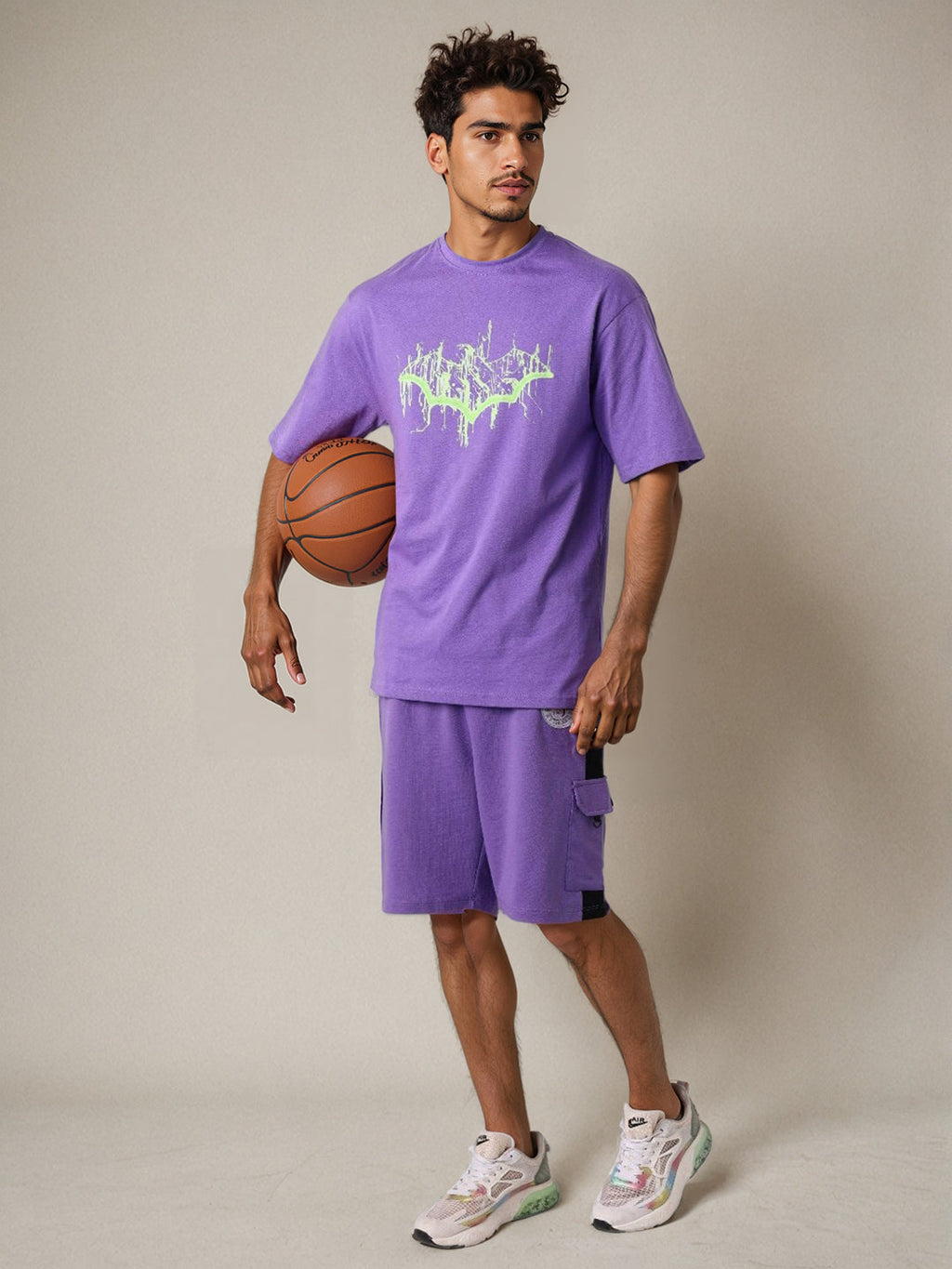 Men's Purple Relaxed Fit Character Superman Printed Shorts