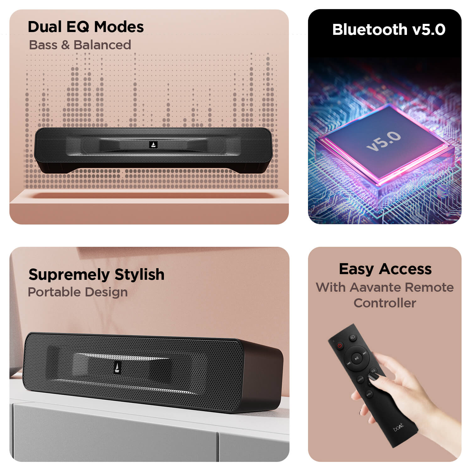 boAt Aavante Bar 508 | Bluetooth Soundbar with 10W RMS Sound, Dual EQ Modes, Built In Mic, Stylish & Portable Design