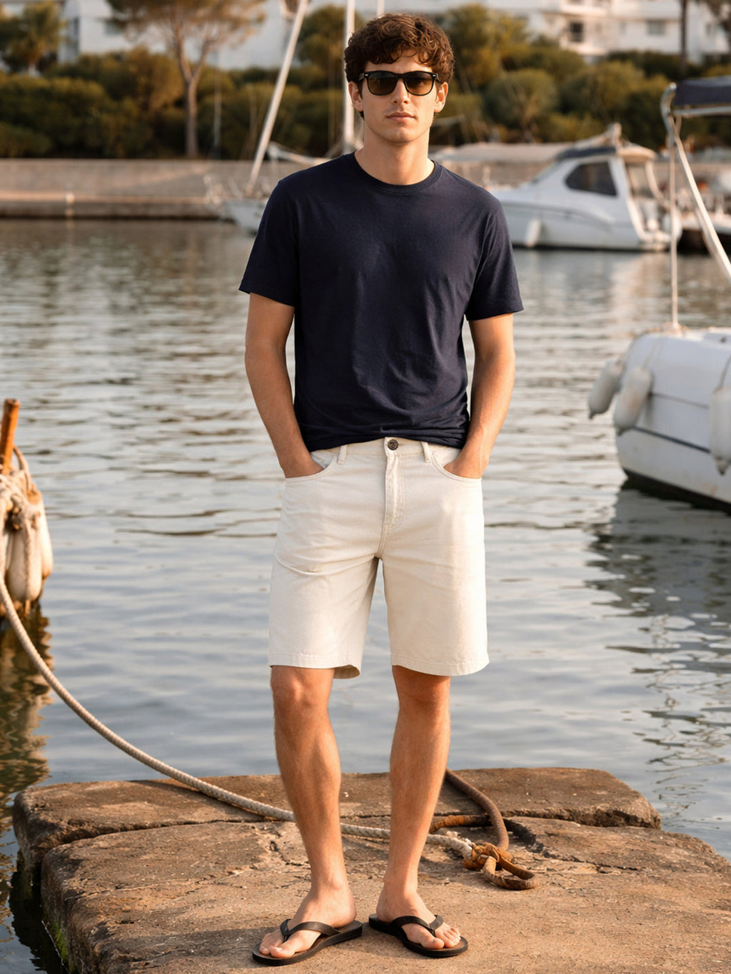 Men's White Regular Fit Solid Casual Shorts
