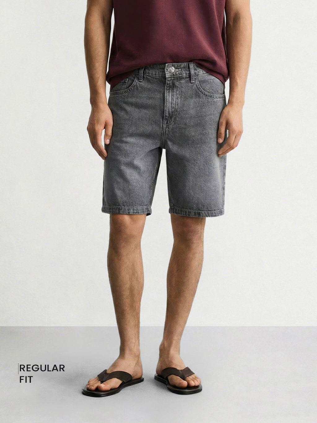 Men's Grey Regular Fit Solid Casual Shorts