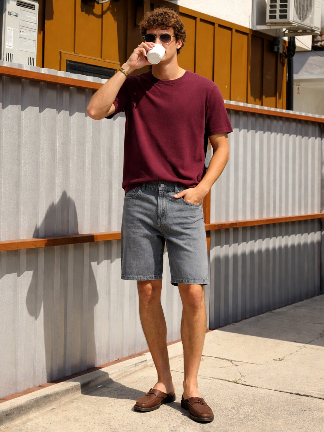 Men's Grey Regular Fit Solid Casual Shorts